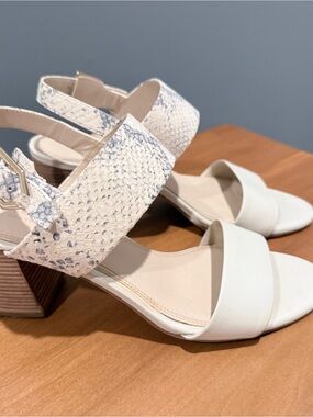 Cole Haan White Snake-Print Slingback Block Heel Sandals